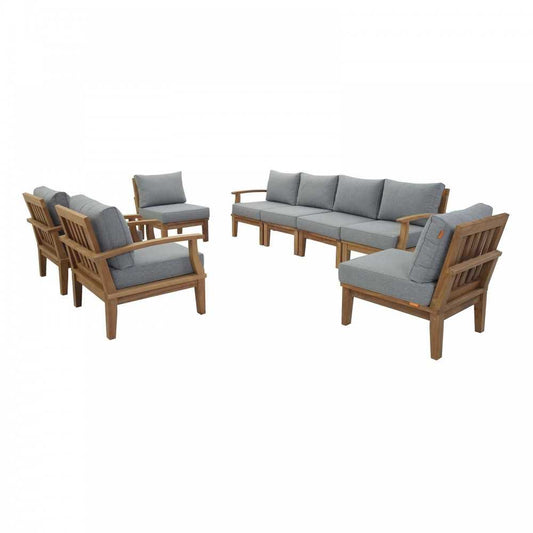 Marina 8 Piece Outdoor Patio Teak Set, Natural Gray, EEI-1817-NAT-GRY-SET