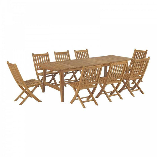 Marina 9 Piece Outdoor Patio Teak Dining Set, Natural, EEI-3313-NAT-SET