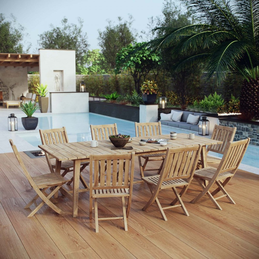 Marina 9 Piece Outdoor Patio Teak Dining Set, Natural, EEI-3313-NAT-SET