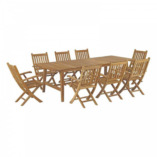Marina 9 Piece Outdoor Patio Teak Dining Set, Natural, EEI-3314-NAT-SET