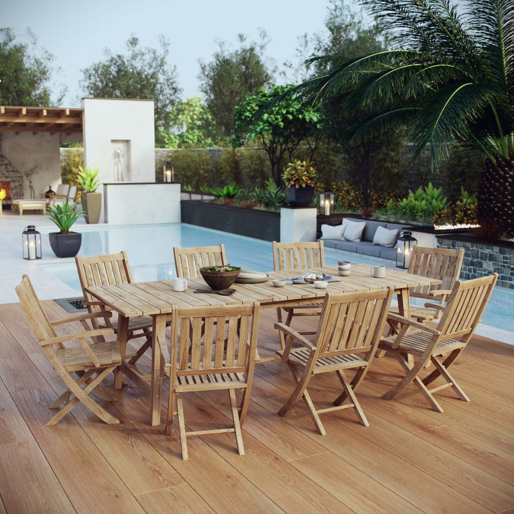 Marina 9 Piece Outdoor Patio Teak Dining Set, Natural, EEI-3314-NAT-SET