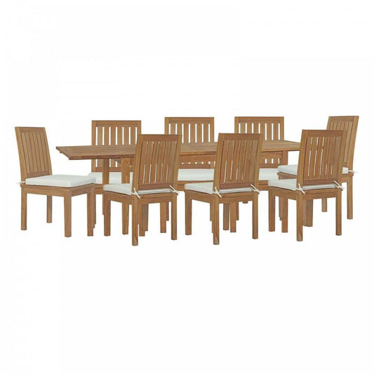 Marina 9 Piece Outdoor Patio Teak Dining Set, Natural White, EEI-4033-NAT-WHI-SET