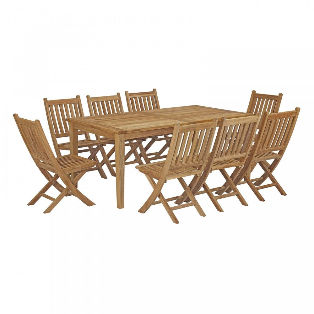 Marina 9 Piece Outdoor Patio Teak Dining Set, Natural, EEI-3204-NAT-SET