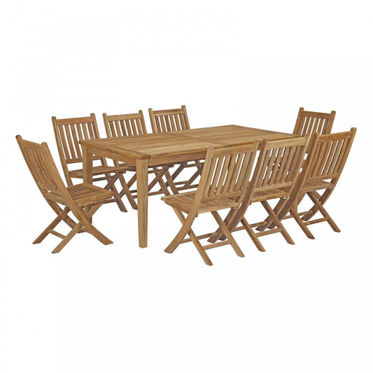 Marina 9 Piece Outdoor Patio Teak Dining Set, Natural, EEI-3204-NAT-SET