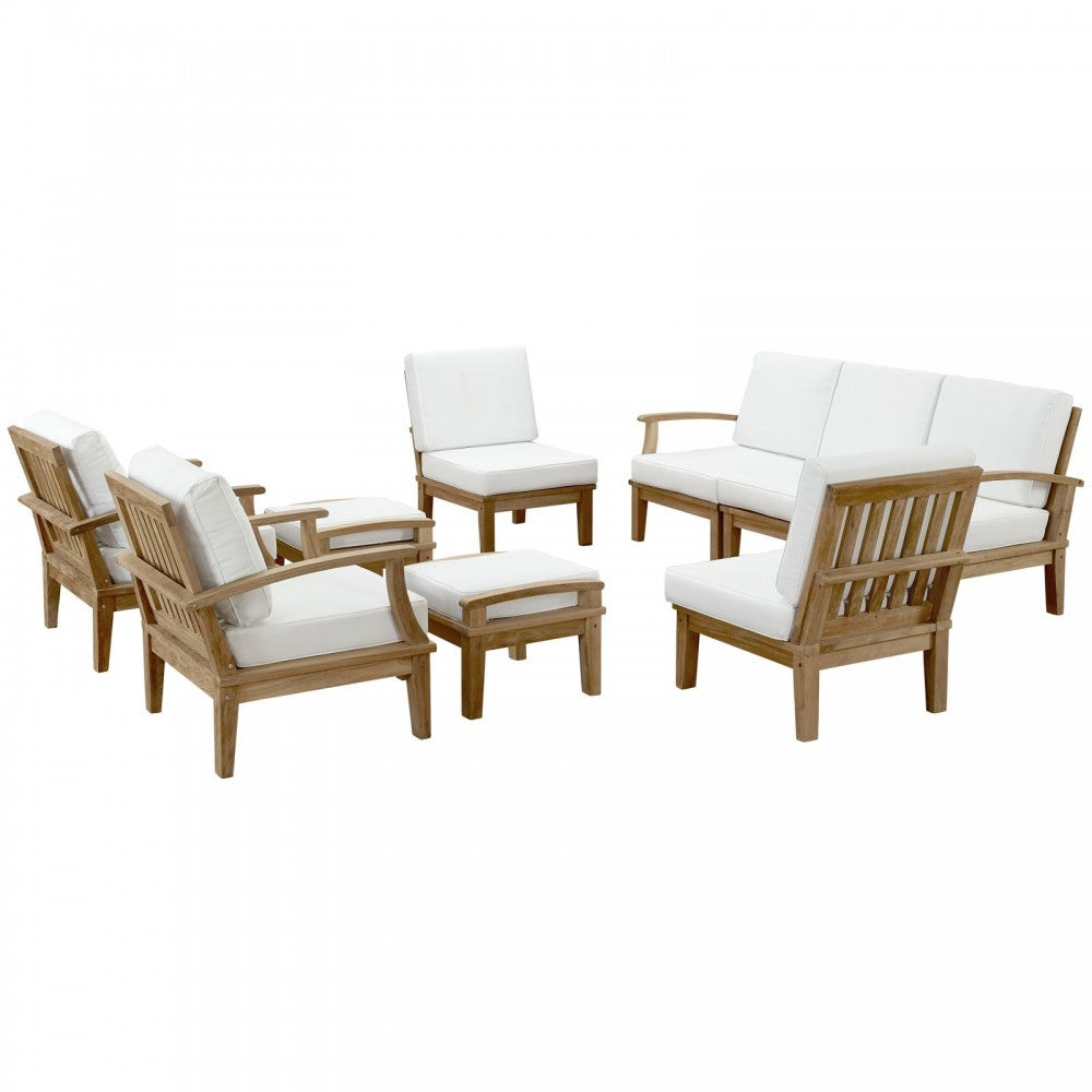 Marina 9 Piece Outdoor Patio Teak Set, Natural White