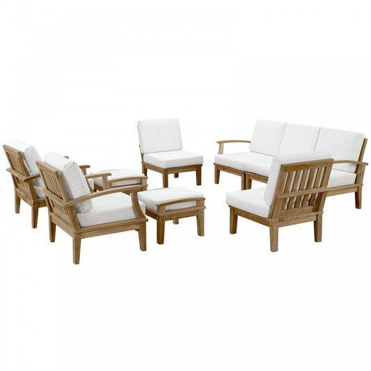 Marina 9 Piece Outdoor Patio Teak Set, Natural White