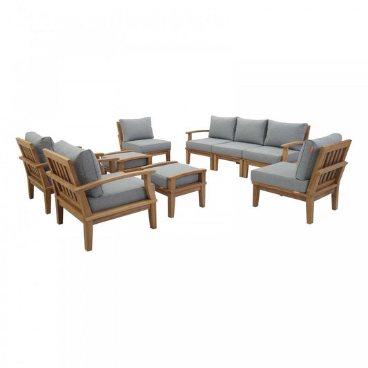Marina 9 Piece Outdoor Patio Teak Set, Natural Gray