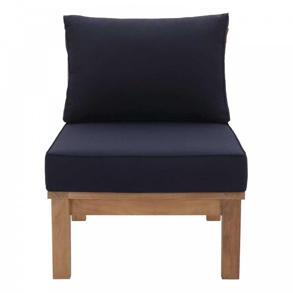Marina Armless Outdoor Patio Teak Sofa, Natural Navy