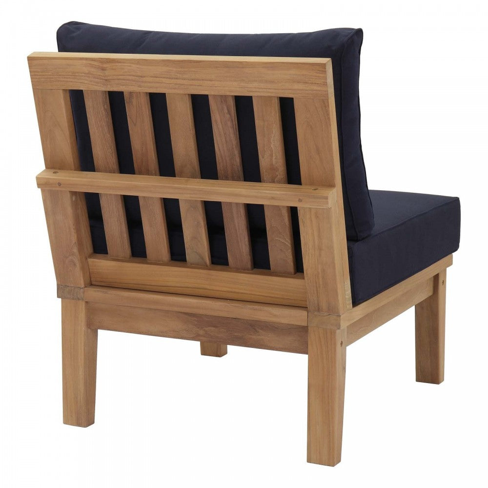 Marina Armless Outdoor Patio Teak Sofa, Natural Navy