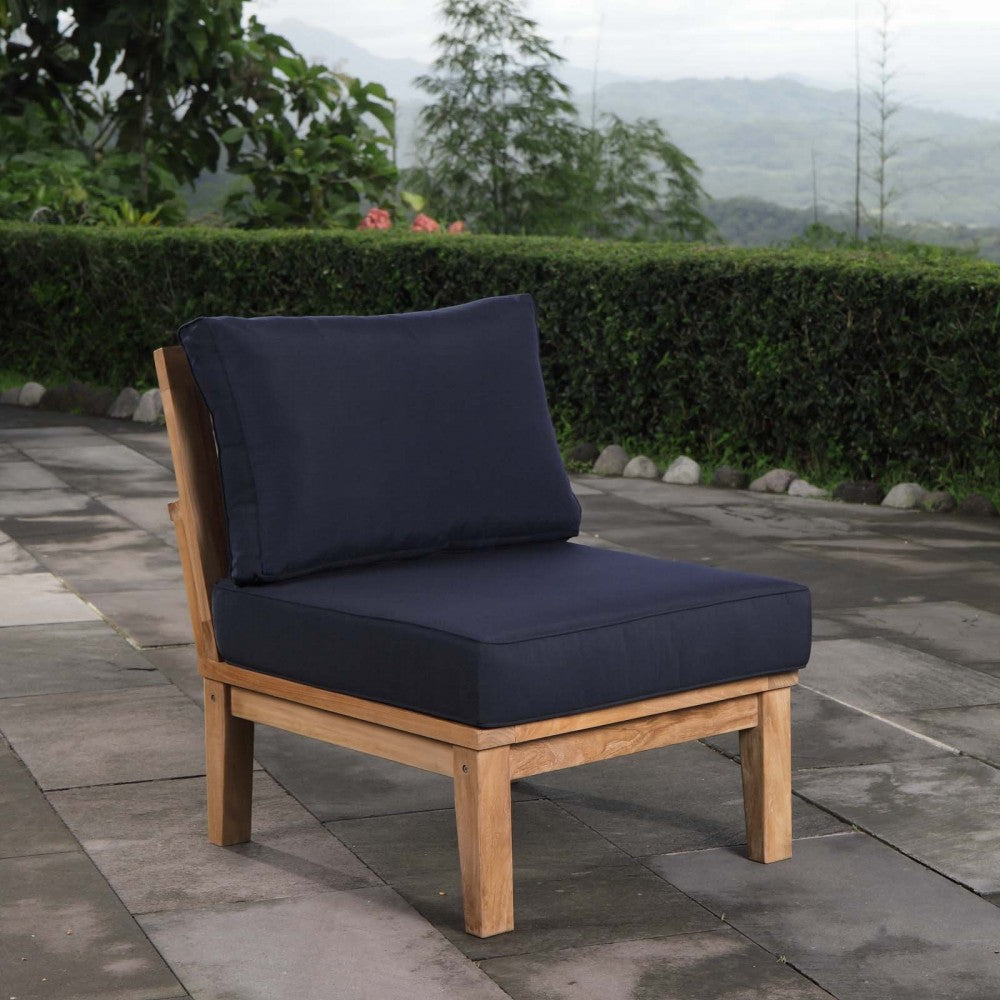 Marina Armless Outdoor Patio Teak Sofa, Natural Navy