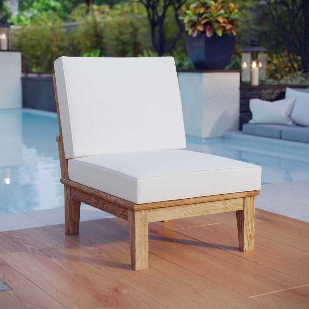Marina Armless Outdoor Patio Teak Sofa, Natural White