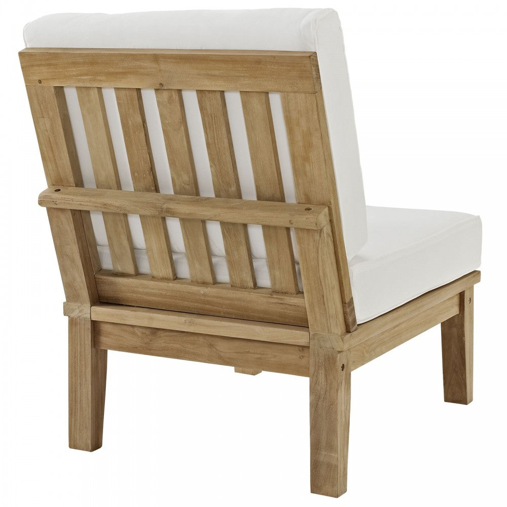 Marina Armless Outdoor Patio Teak Sofa, Natural White