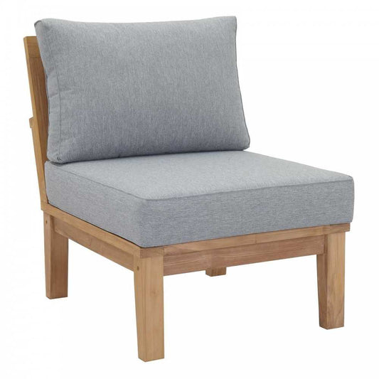 Marina Armless Outdoor Patio Teak Sofa, Natural Gray