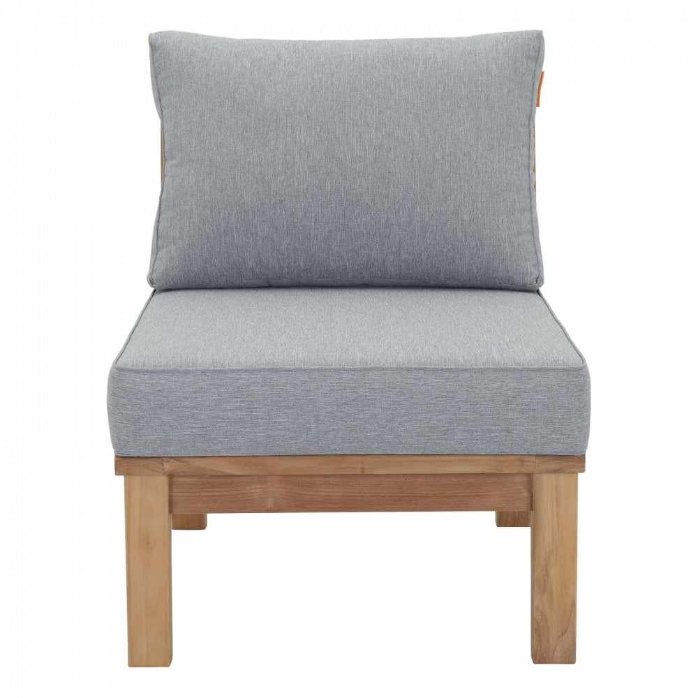 Marina Armless Outdoor Patio Teak Sofa, Natural Gray