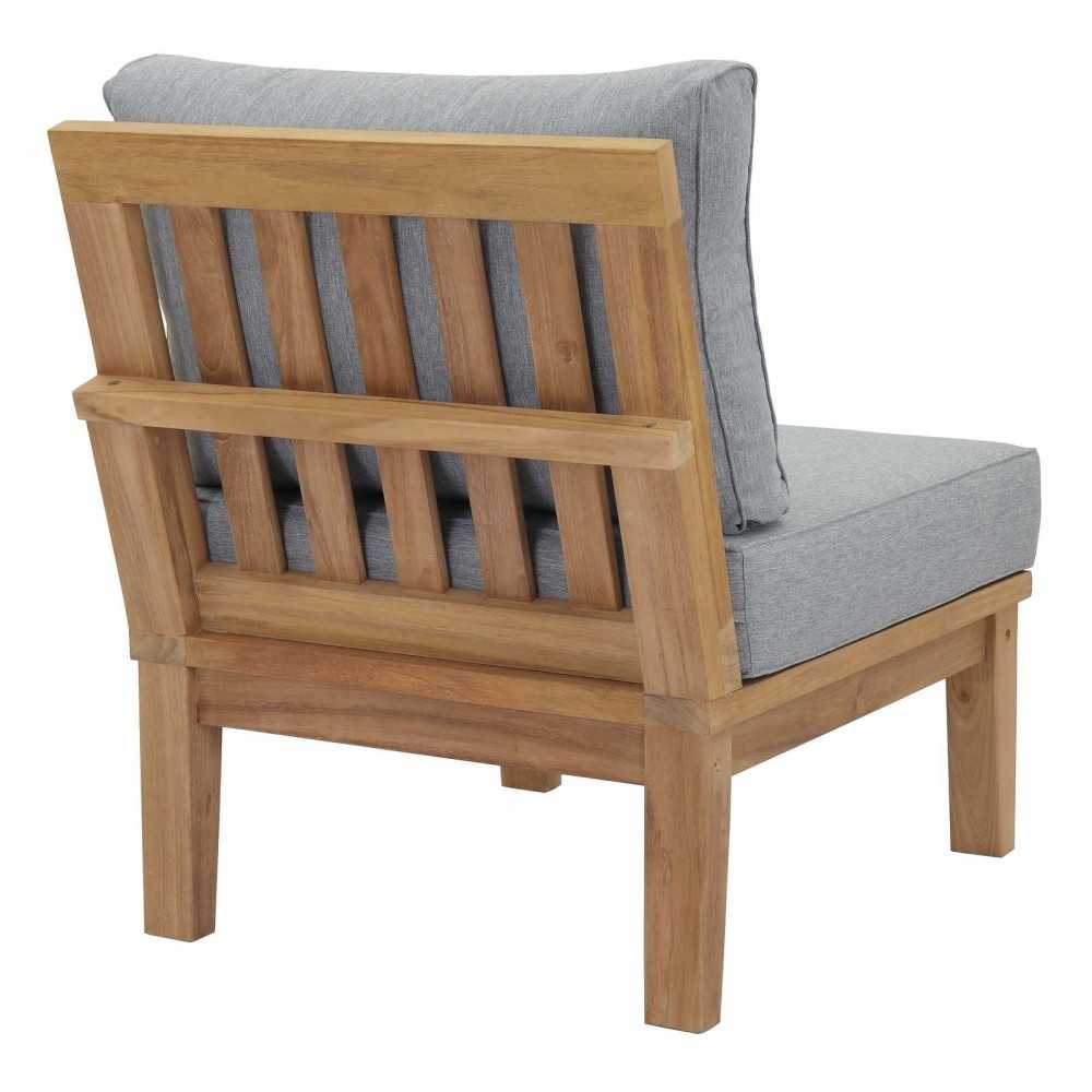 Marina Armless Outdoor Patio Teak Sofa, Natural Gray