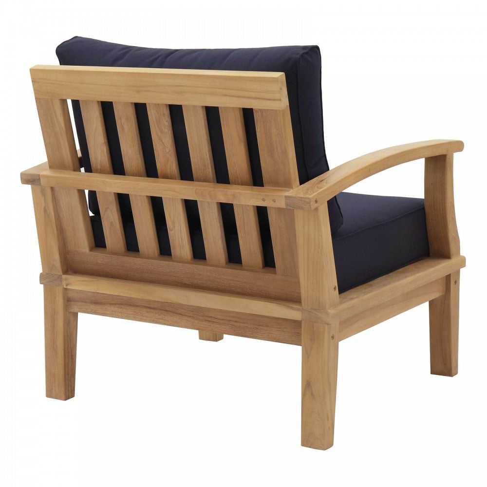 Marina Outdoor Patio Teak Armchair, Natural Navy
