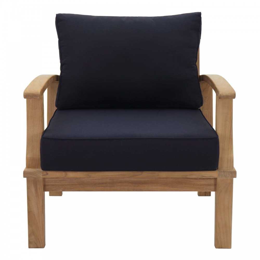 Marina Outdoor Patio Teak Armchair, Natural Navy