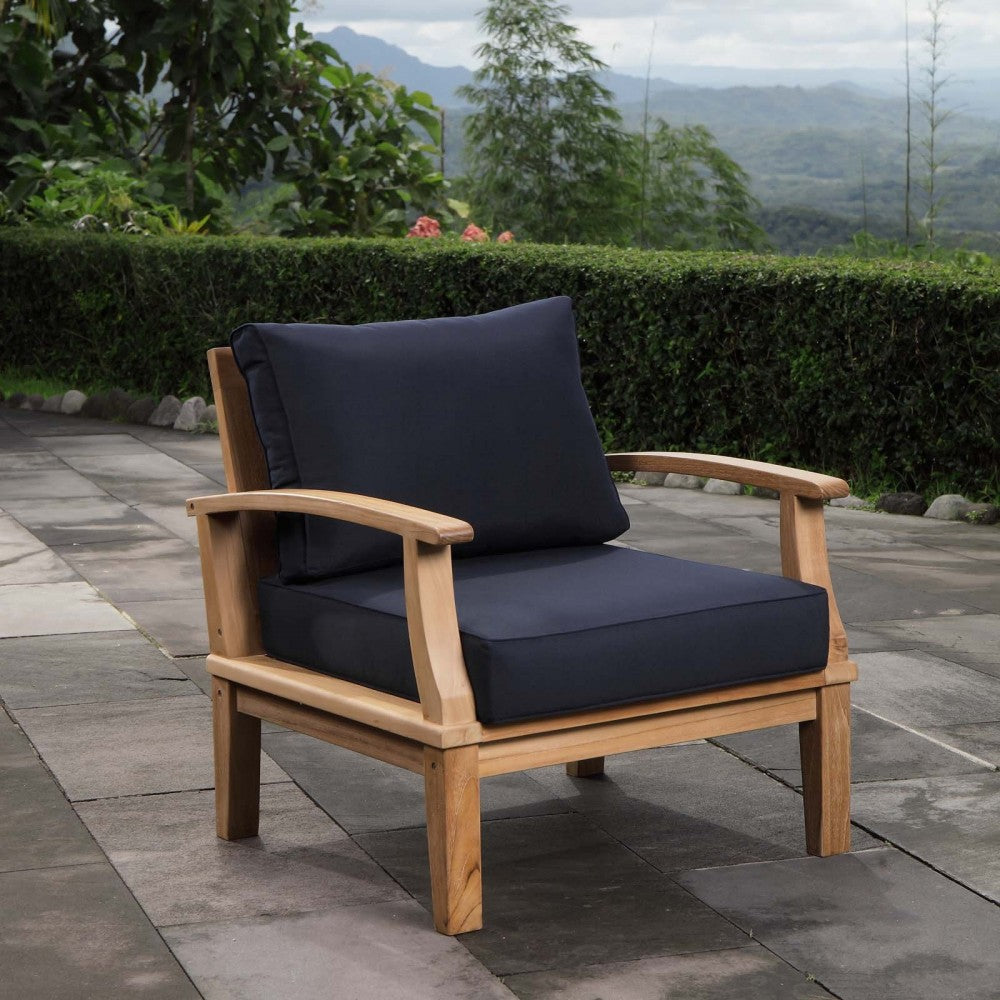 Marina Outdoor Patio Teak Armchair, Natural Navy