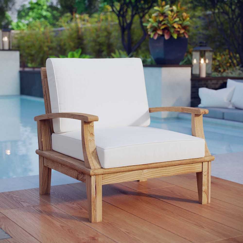 Marina Outdoor Patio Teak Armchair, Natural White