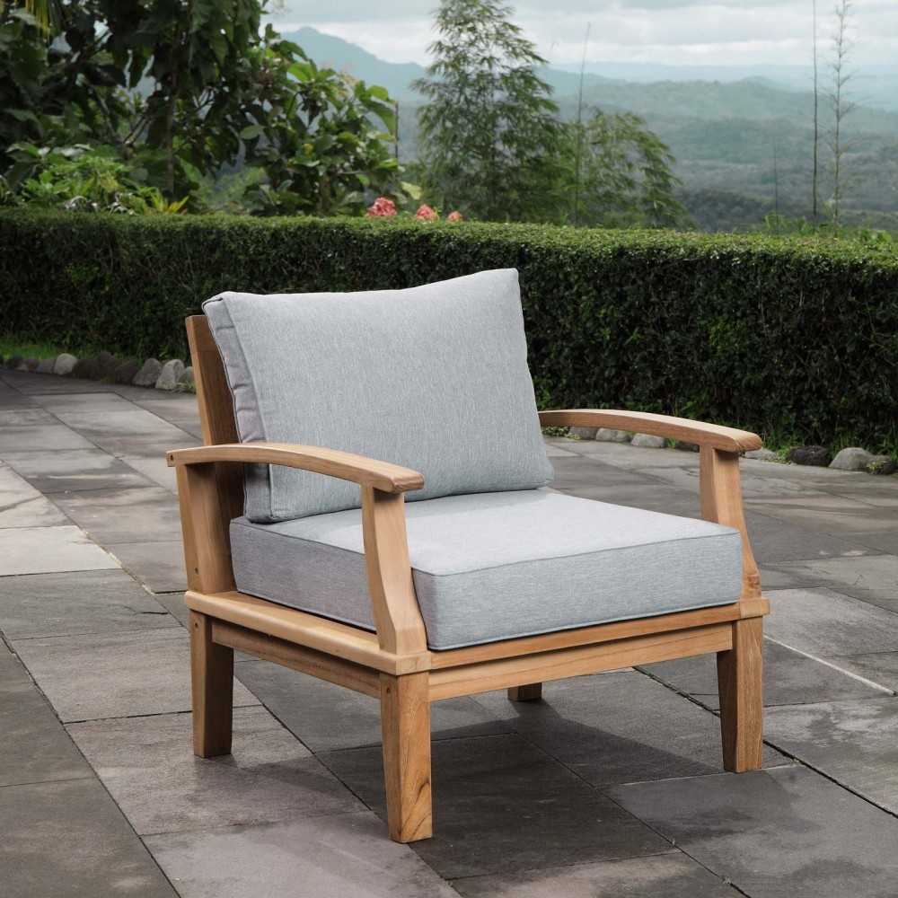 Marina Outdoor Patio Teak Armchair, Natural Gray