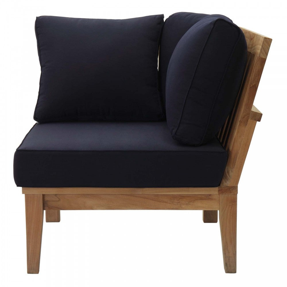 Marina Outdoor Patio Teak Corner Sofa, Natural Navy