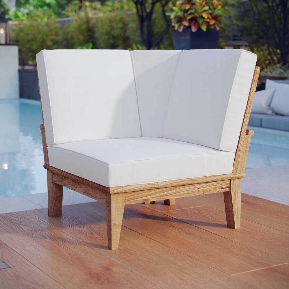 Marina Outdoor Patio Teak Corner Sofa, Natural White