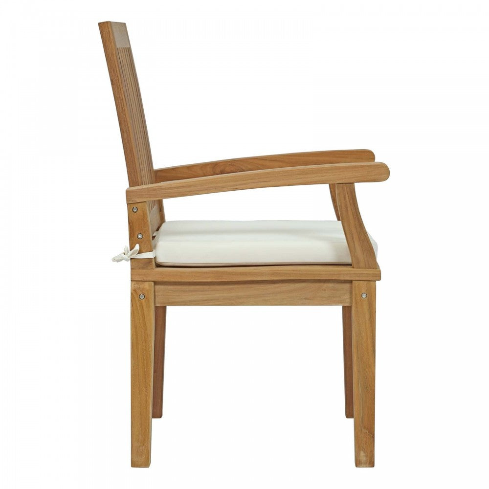 Marina Outdoor Patio Teak Dining Chair, Natural White, EEI-2701-NAT-WHI