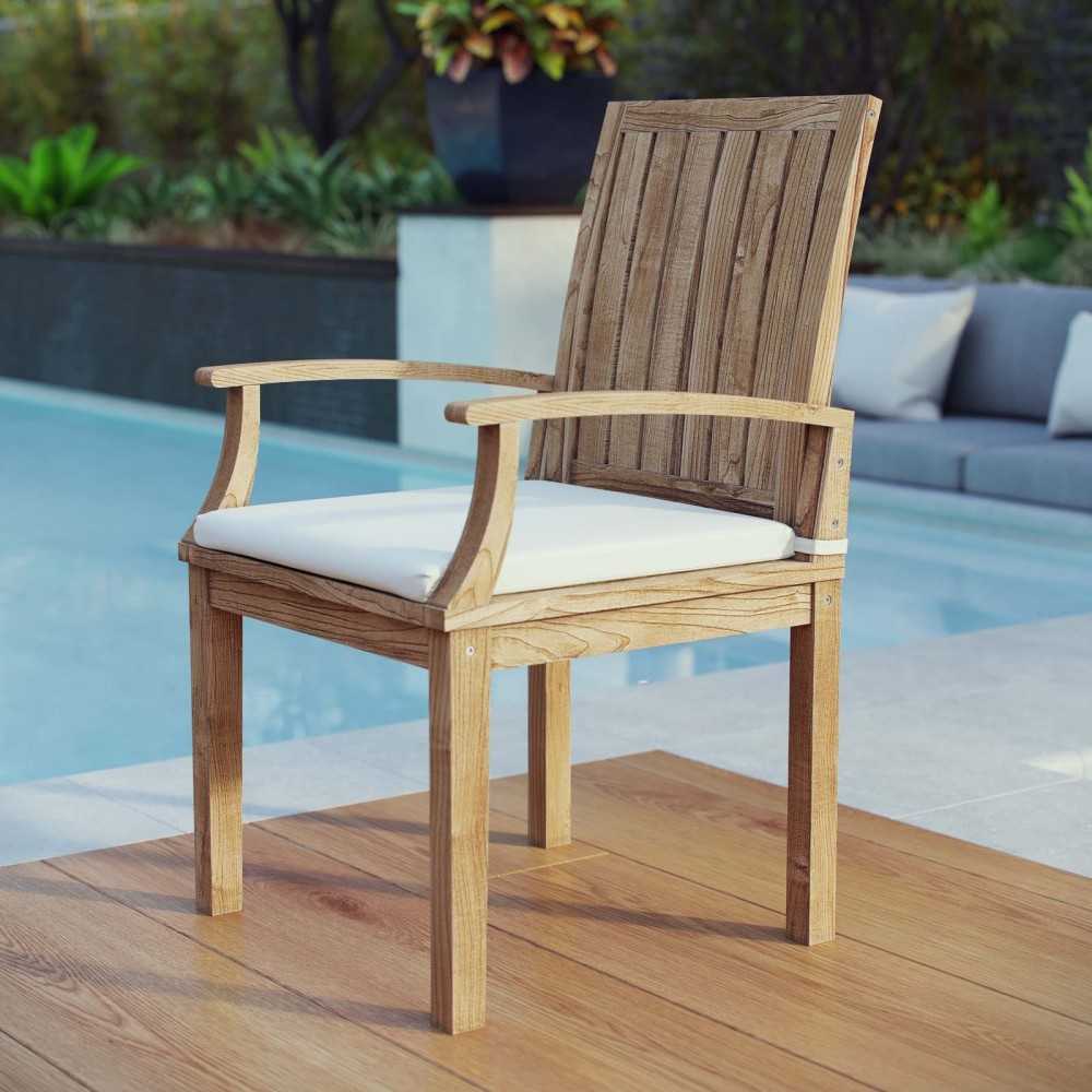 Marina Outdoor Patio Teak Dining Chair, Natural White, EEI-2701-NAT-WHI