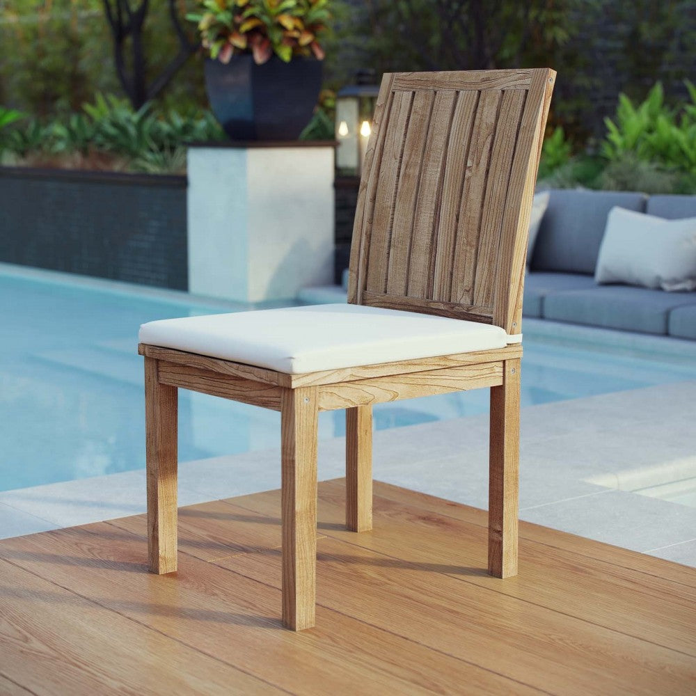 Marina Outdoor Patio Teak Dining Chair, Natural White, EEI-2700-NAT-WHI
