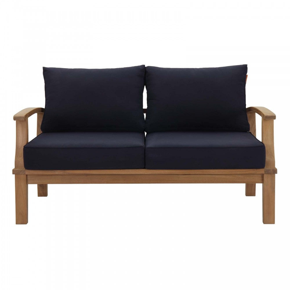 Marina Outdoor Patio Teak Loveseat, Natural Navy