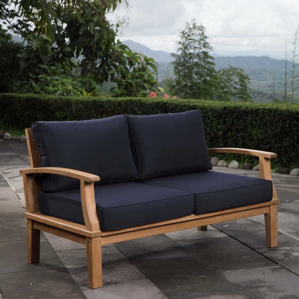 Marina Outdoor Patio Teak Loveseat, Natural Navy