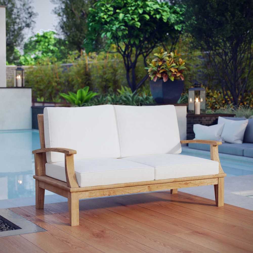 Marina Outdoor Patio Teak Loveseat, Natural White