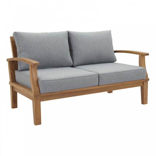 Marina Outdoor Patio Teak Loveseat, Natural Gray