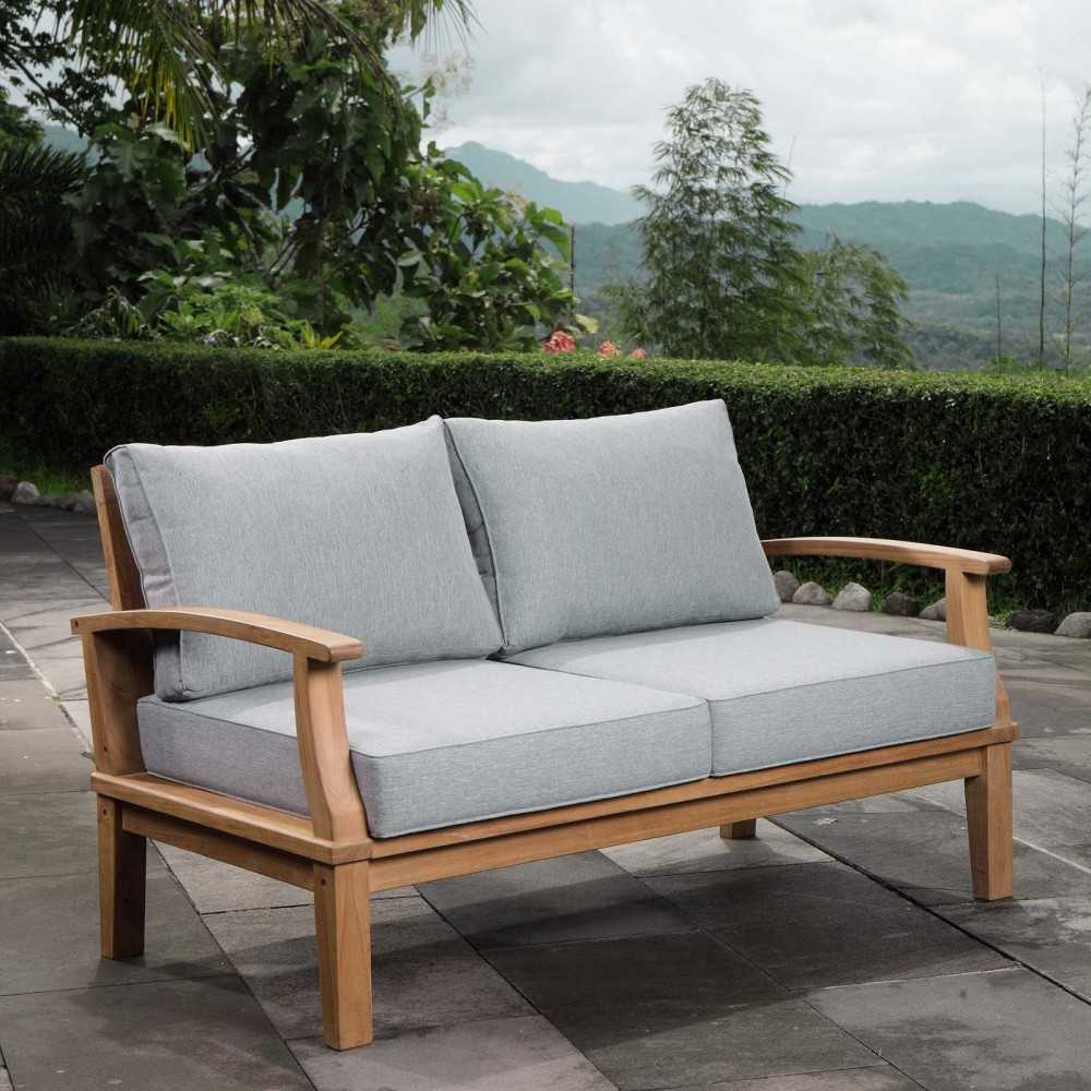 Marina Outdoor Patio Teak Loveseat, Natural Gray