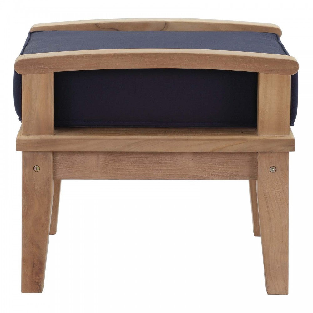 Marina Outdoor Patio Teak Ottoman, Natural Navy