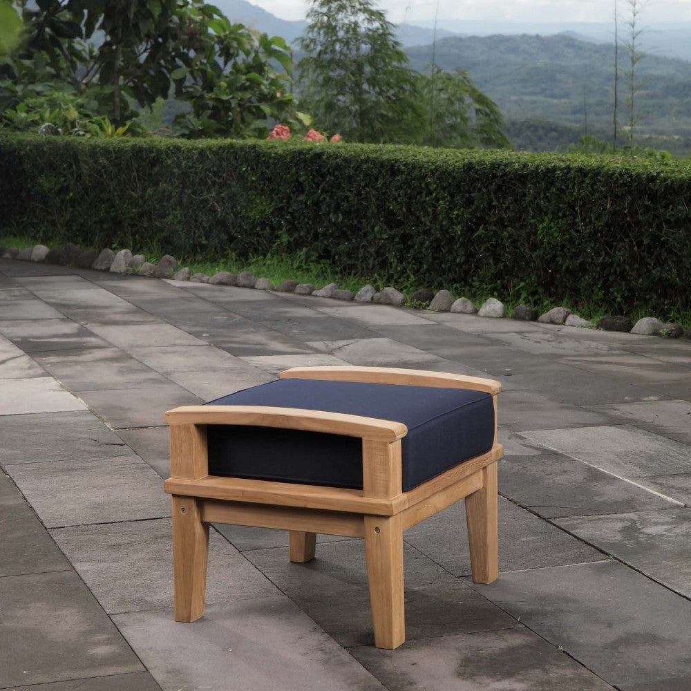 Marina Outdoor Patio Teak Ottoman, Natural Navy