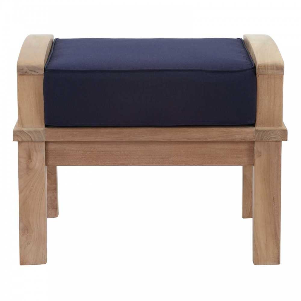Marina Outdoor Patio Teak Ottoman, Natural Navy