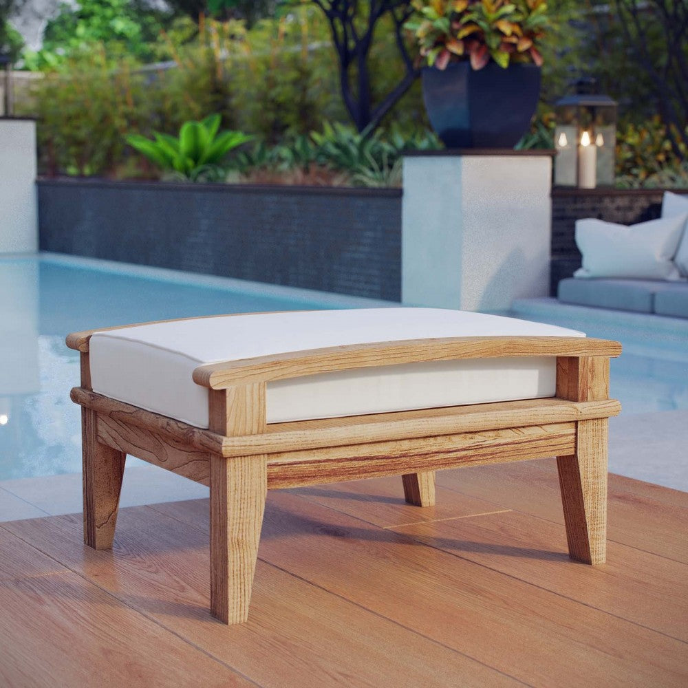 Marina Outdoor Patio Teak Ottoman, Natural White