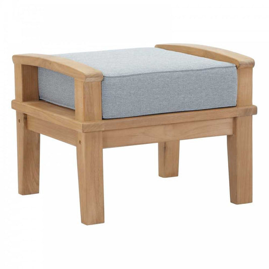 Marina Outdoor Patio Teak Ottoman, Natural Gray