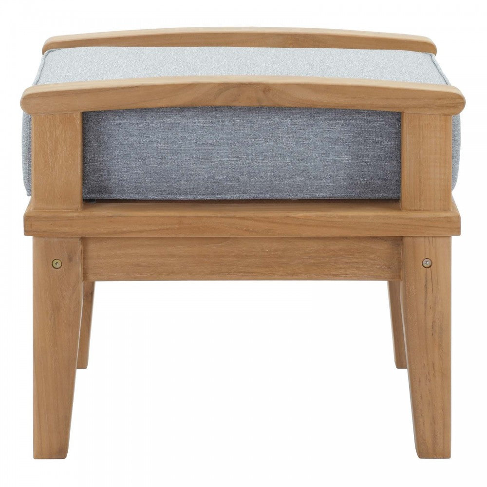 Marina Outdoor Patio Teak Ottoman, Natural Gray