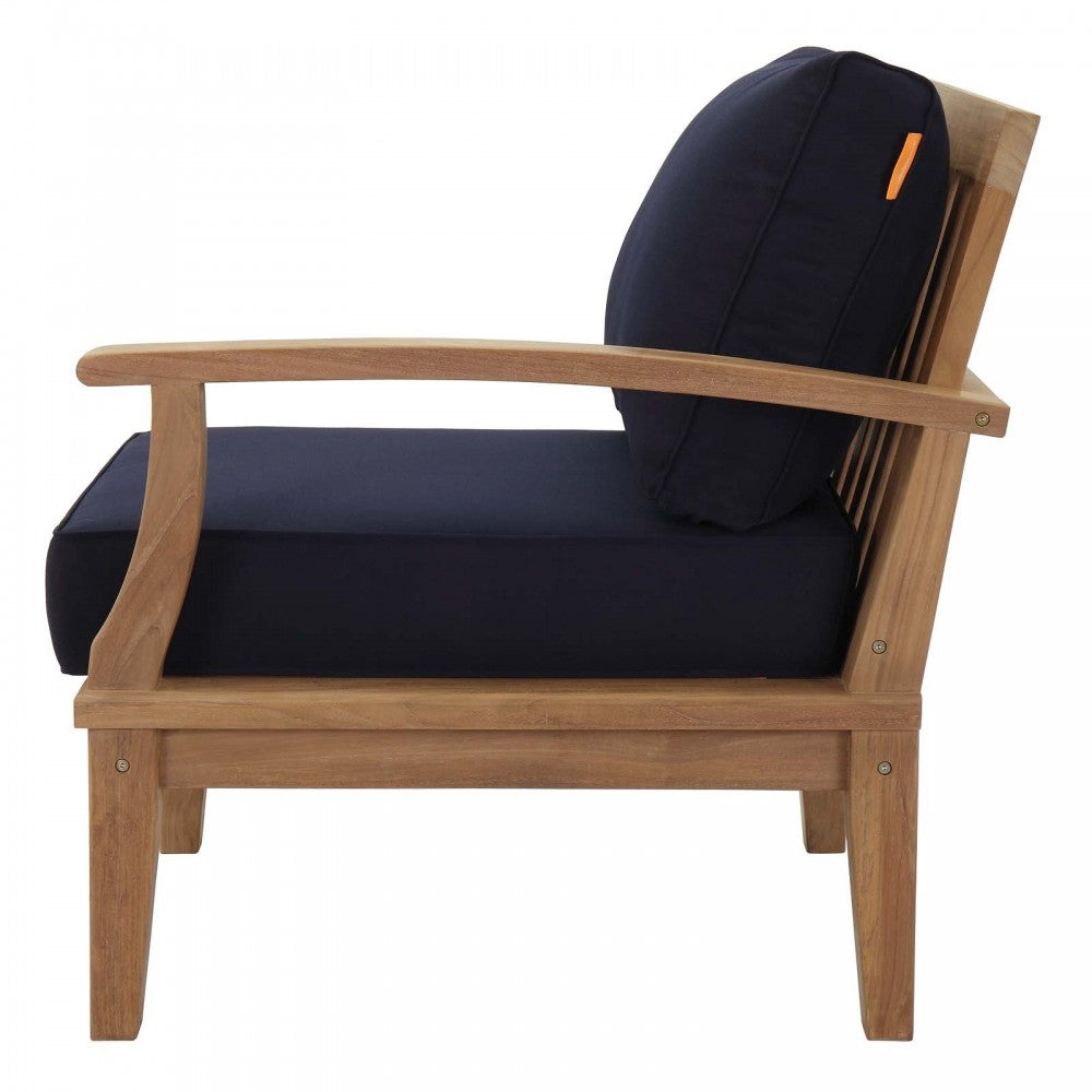 Marina Outdoor Patio Teak Right-Facing Sofa, Natural Navy