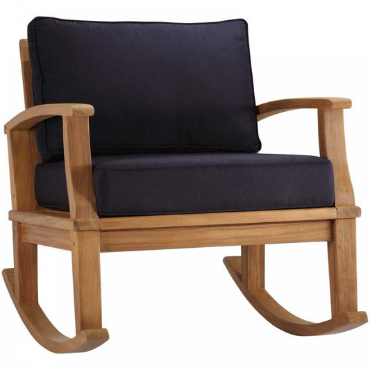 Marina Outdoor Patio Teak Rocking Chair, Natural Navy