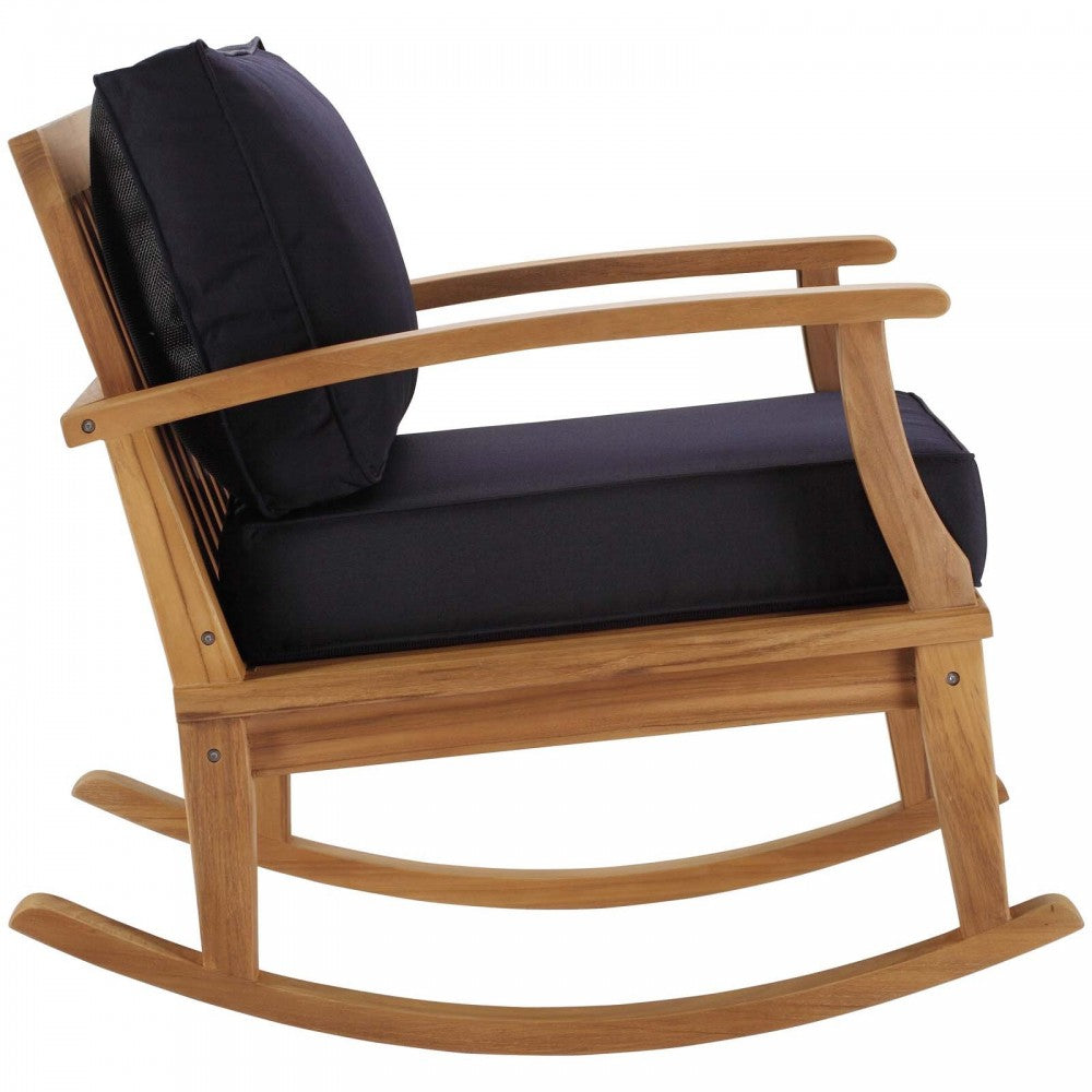 Marina Outdoor Patio Teak Rocking Chair, Natural Navy