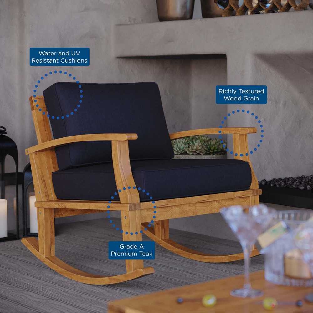 Marina Outdoor Patio Teak Rocking Chair, Natural Navy