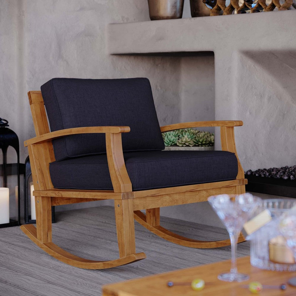 Marina Outdoor Patio Teak Rocking Chair, Natural Navy