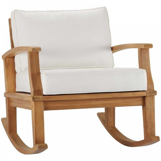 Marina Outdoor Patio Teak Rocking Chair, Natural White