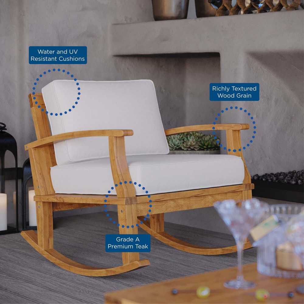 Marina Outdoor Patio Teak Rocking Chair, Natural White