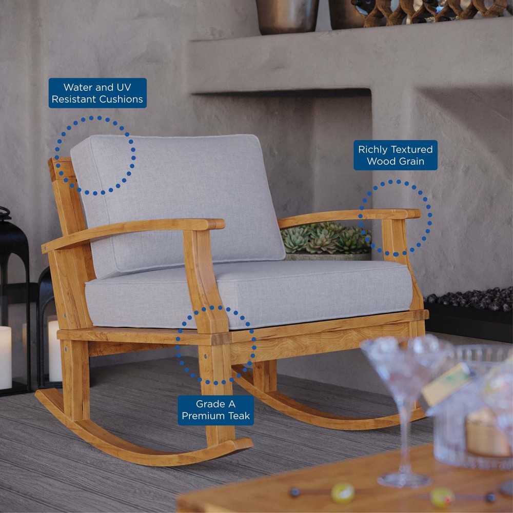 Marina Outdoor Patio Teak Rocking Chair, Natural Gray