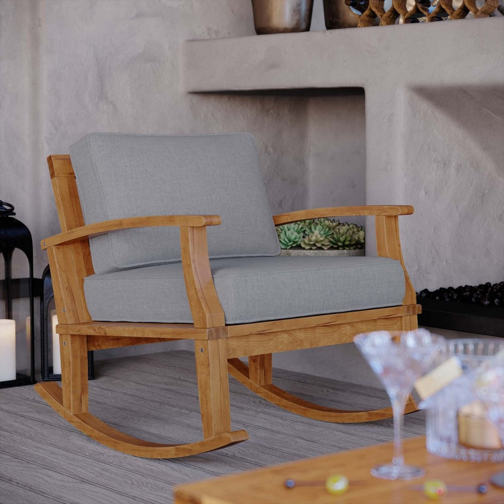 Marina Outdoor Patio Teak Rocking Chair, Natural Gray