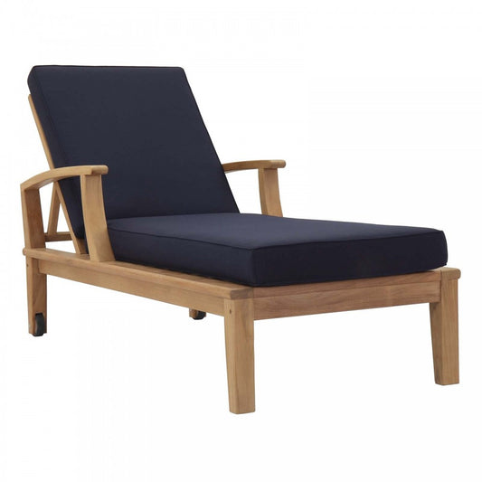 Marina Outdoor Patio Teak Single Chaise, Natural Navy